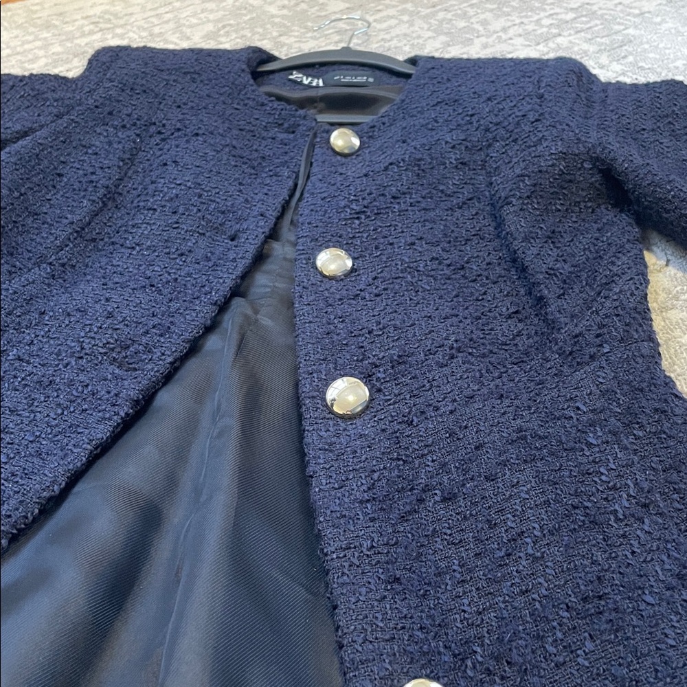 Zara Navy Women's Blazer with Silver Buttons - Picture 9 of 9